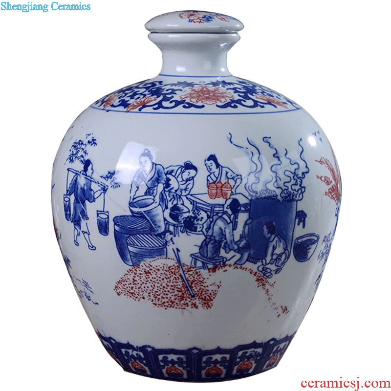 Jingdezhen ceramic 5 jins of 10 jins bottle jars wine storage sealed medicine five jin wine jar of wine collection