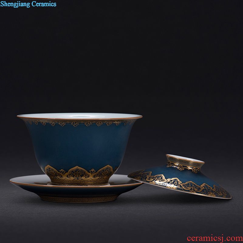 JingJun jingdezhen porcelain ji blue paint all hand three it tureen kung fu tea tea bowl