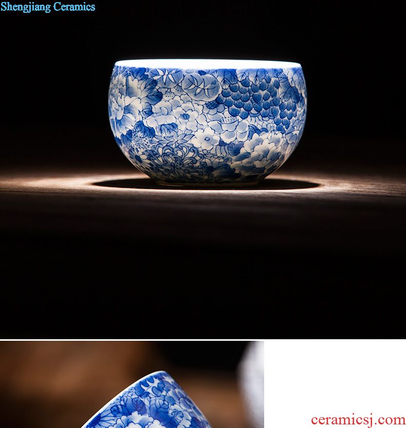 Only three tureen ceramic cups hand-sketching jingdezhen blue and white All flowers in delight all hand kung fu tea tea bowl