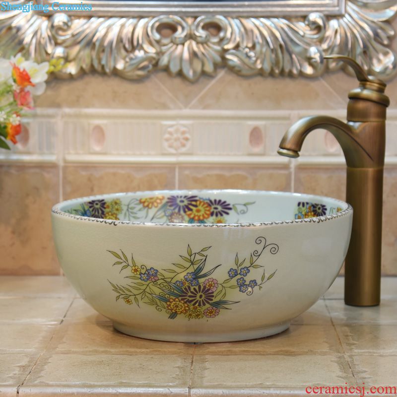 Jingdezhen ceramic column set three-piece five lavatory basin carved lotus art basin sink basin