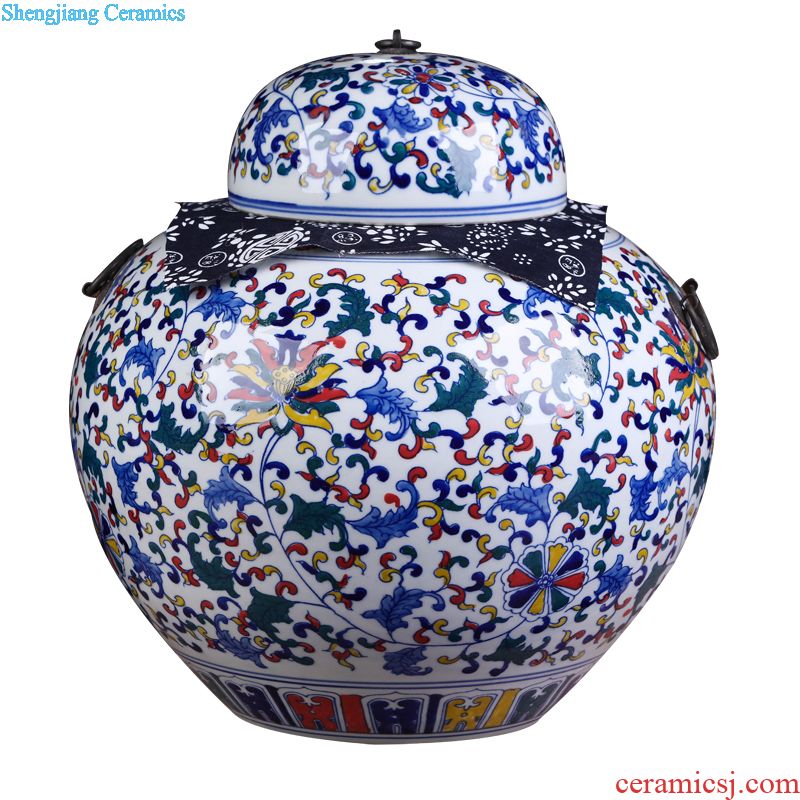 Jingdezhen ceramic hand-painted blue and white porcelain tea pot large household seal tank general storage tank receives