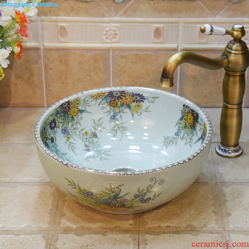 Jingdezhen ceramic column set three-piece five lavatory basin carved lotus art basin sink basin