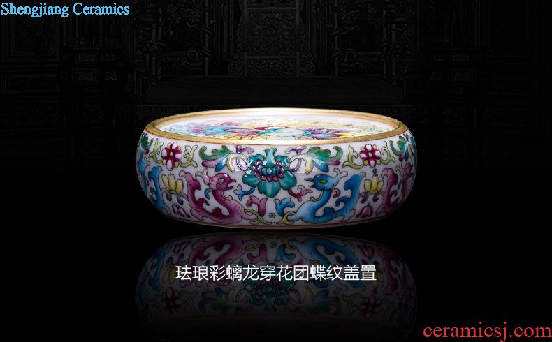 The big four omen inkpad box of jingdezhen ceramic yellow colored enamel bound to branch flowers butterfly tattoo ink pad