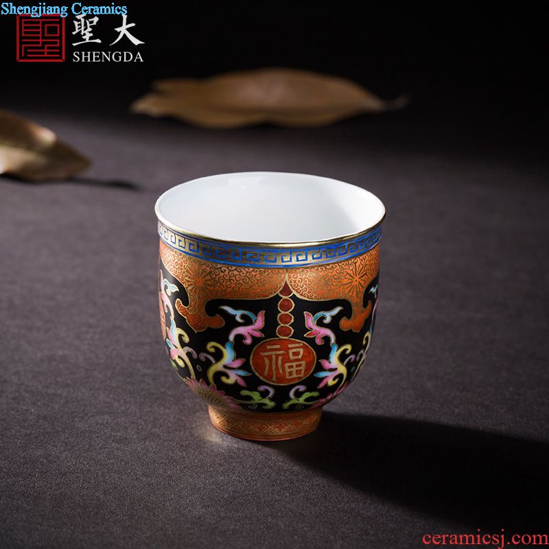 Kung fu tea hand colored enamel ceramic masters cup tie up lotus flower sample tea cup all hand jingdezhen tea cup