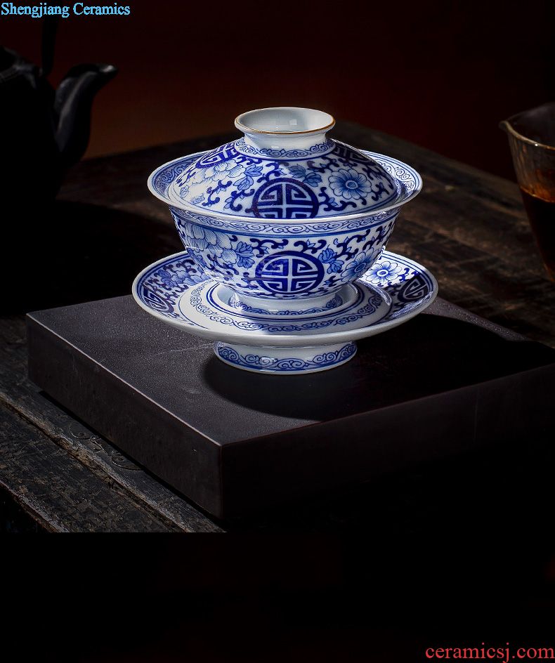 Holy big ceramic kung fu tea sample tea cup antique hand-painted mackerel algal grain meditation cup of jingdezhen tea service single cup