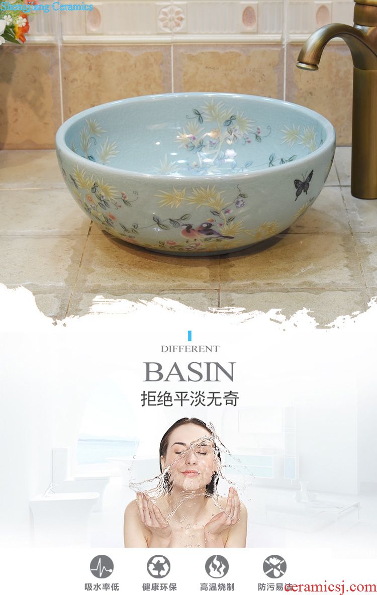 Jingdezhen ceramic column set three-piece five lavatory basin carved lotus art basin sink basin