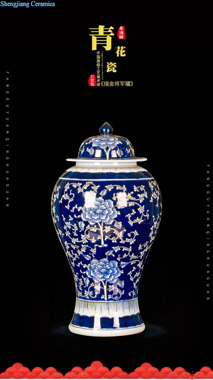 Jingdezhen chinaware paint hand-painted yellow antique Chinese blue and white porcelain vase to the sitting room TV cabinet decorative furnishing articles