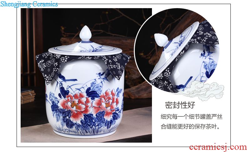 Retro pu 'er tea pot of blue and white porcelain of jingdezhen ceramics POTS in large tea seal pot gift box packaging