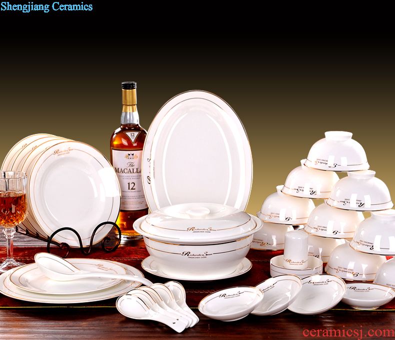 Delin bone porcelain tableware suit 60 head Jingdezhen ceramic dishes and plates spoons gift set porcelain