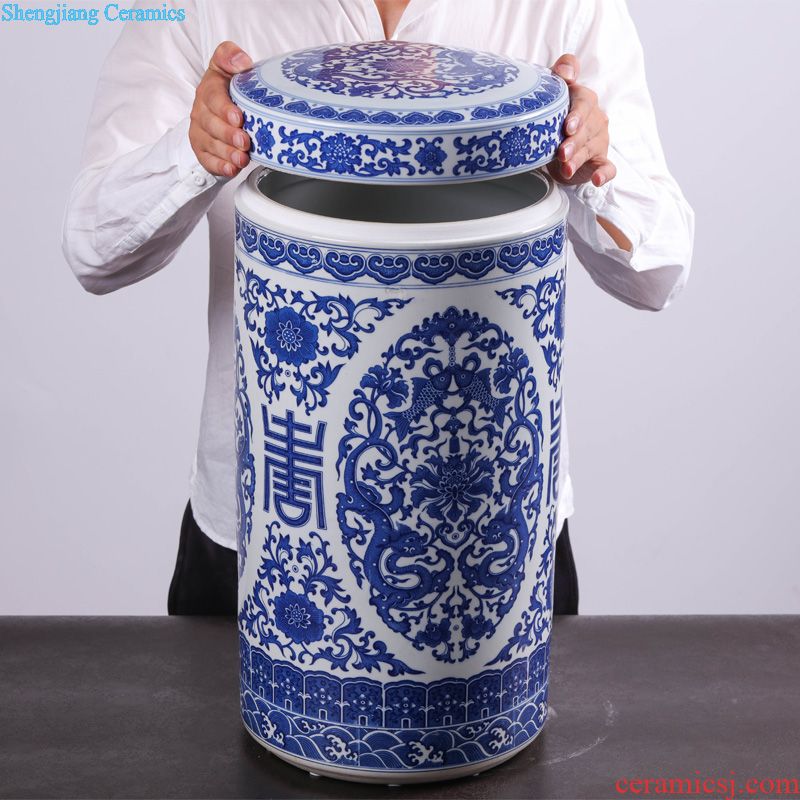 Jingdezhen blue and white celadon ceramics retro puer tea cake tin POTS large tea caddy gift box packaging