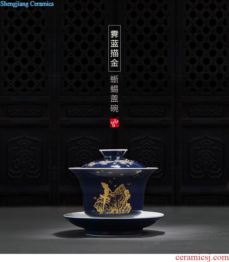 Ceramic tureen manual ji blue glaze colour three cups tureen hand-painted beauty kung fu tea bowl sample tea cup