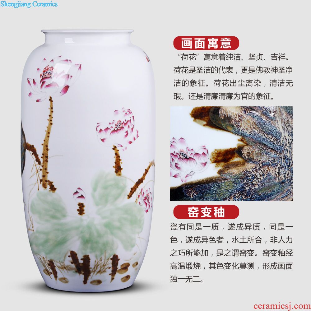 Jingdezhen ceramics vase furnishing articles grilled green flowers double listen barrels of the sitting room of Chinese style household decorative arts and crafts