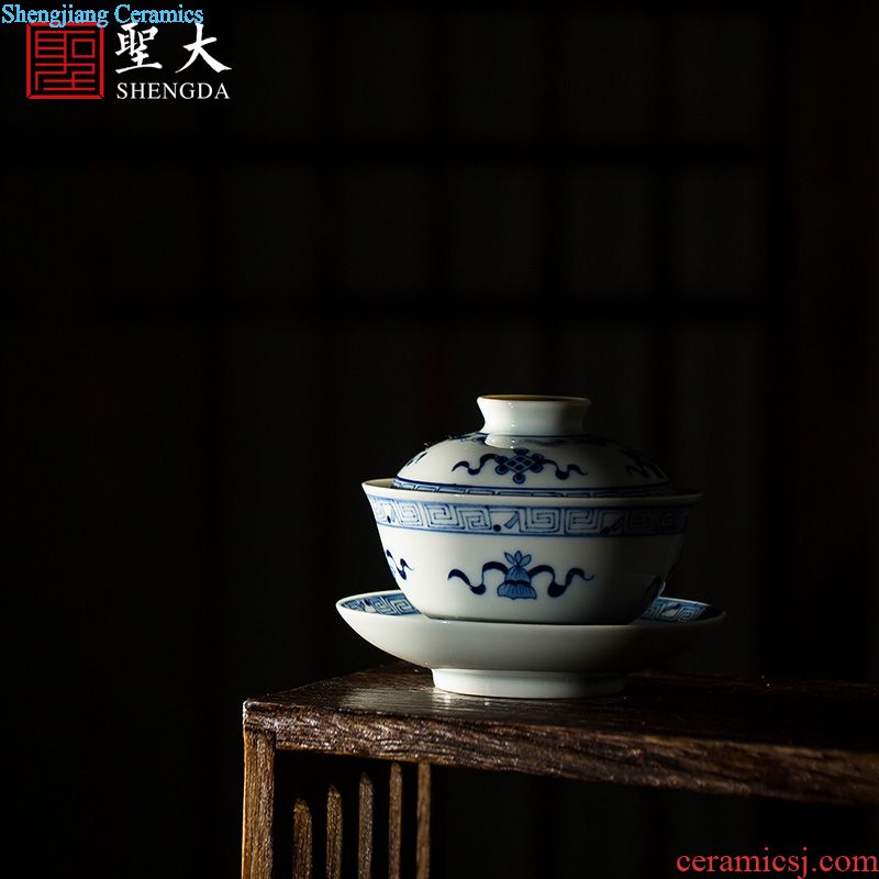 The large ceramic three tureen teacups hand-painted love blue butterfly flower tea bowl full manual jingdezhen kung fu tea set