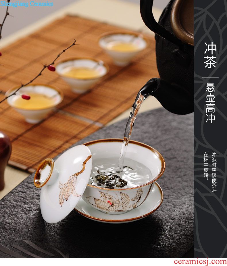 Drink to suit household contracted ceramic powder celadon tea sets kung fu tea set hand-painted xuan lines of a complete set of tea set gift box