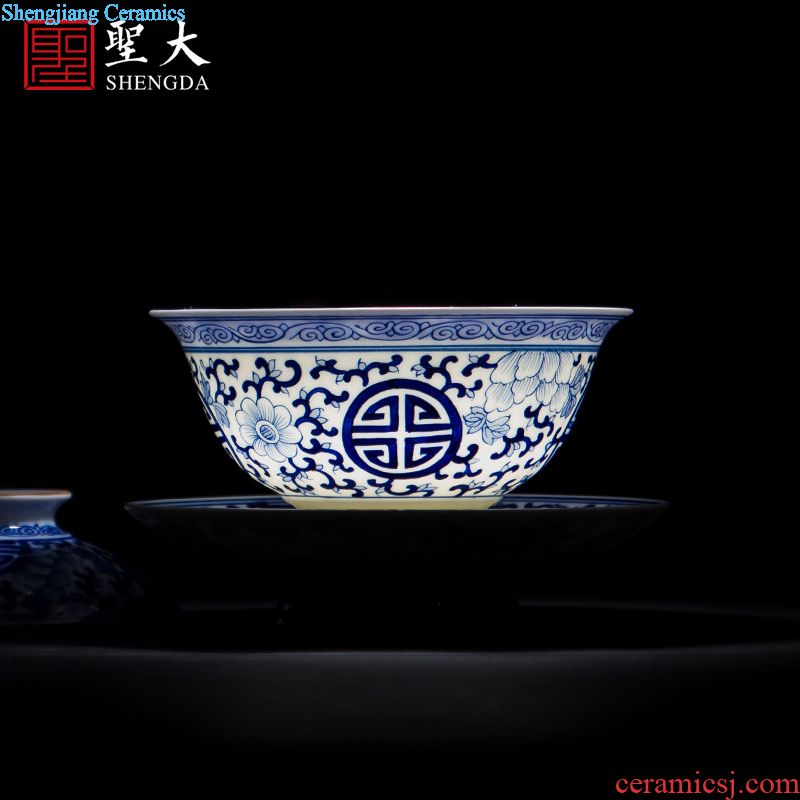 Holy big ceramic kung fu tea sample tea cup antique hand-painted mackerel algal grain meditation cup of jingdezhen tea service single cup