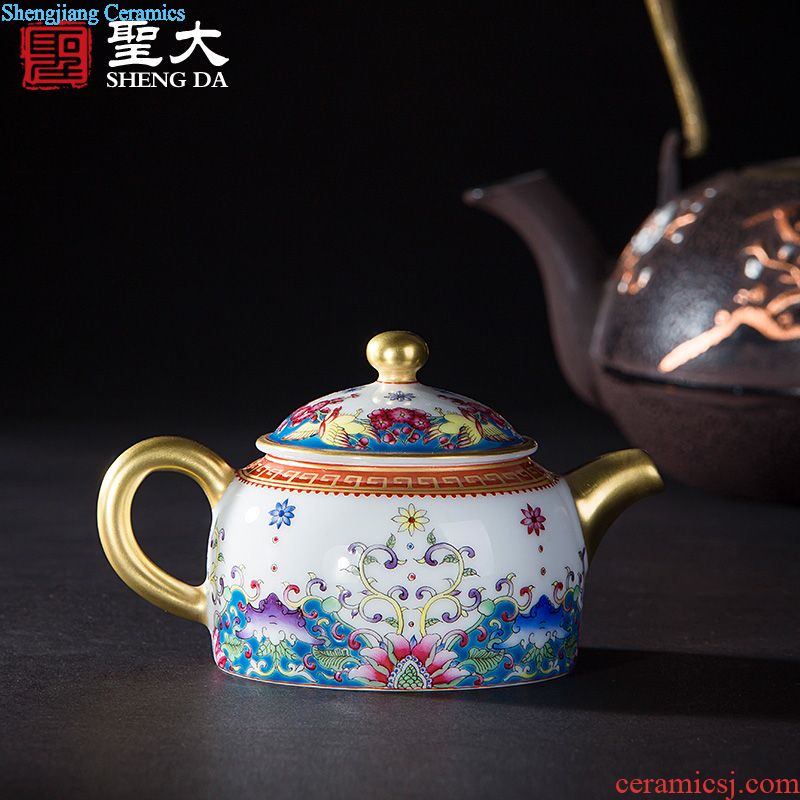 Holy big ceramic kung fu tea colored enamel fallen petal finches MeiWen teapot little teapot full manual of jingdezhen tea service