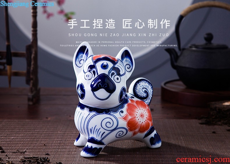 Jingdezhen ceramics pu 'er tea pot with cover seal Chinese blue and white porcelain decoration furnishing articles large sitting room