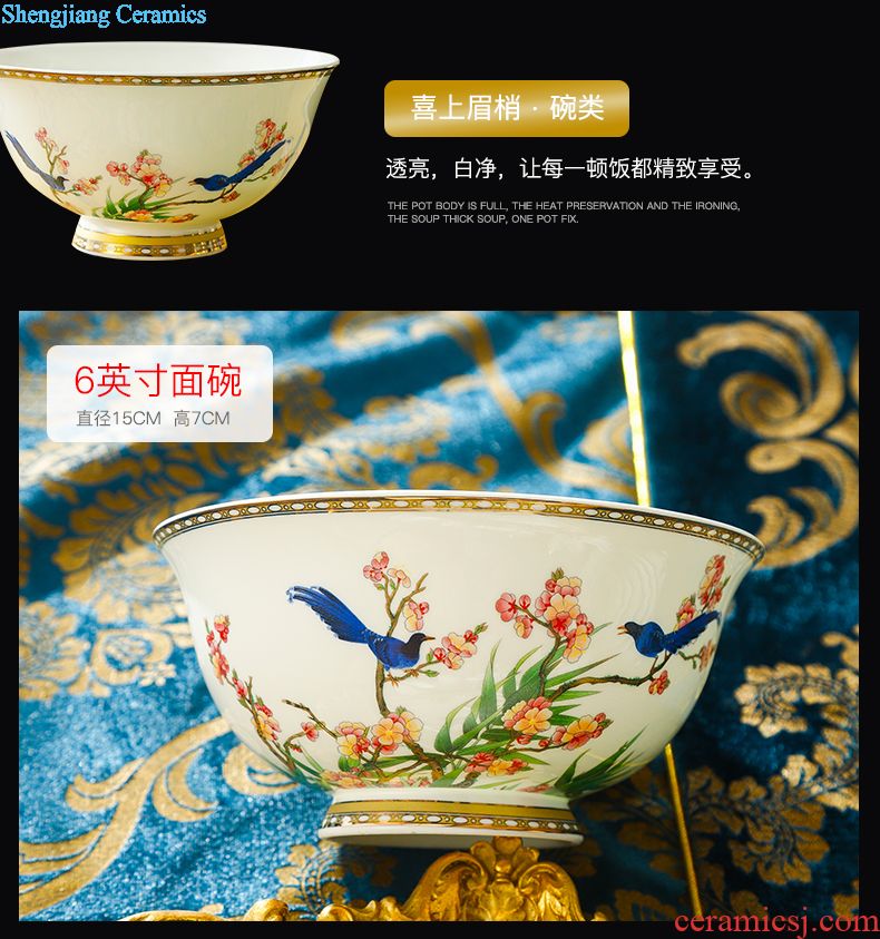 Dishes suit Chinese shadow blue glaze high-grade bone China tableware suit under the glaze painted pottery bowls set household gifts JinHe