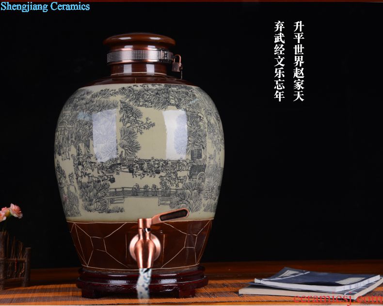 Jingdezhen ceramic jar tea at the end of the wine it 10 jins 20 jins 30 jins 50 kg 100 jins with leader