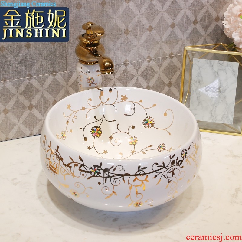 Gold cellnique stage basin circular jingdezhen ceramic lavatory toilet lavabo modern European sculpture gentoo