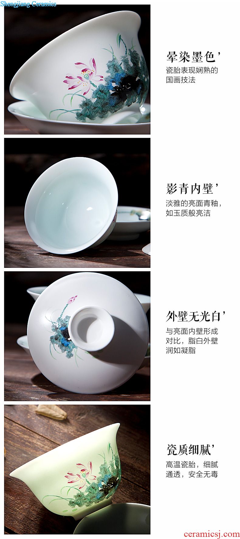 The big hand painted lotus kung fu jingdezhen ceramic sample tea cup tea cups manual single cup bowl with fine powder enamel