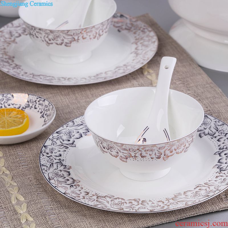 Jingdezhen tableware european-style bone bowls plates suit Chinese rural tableware bowl suit household of Chinese style and pure and fresh