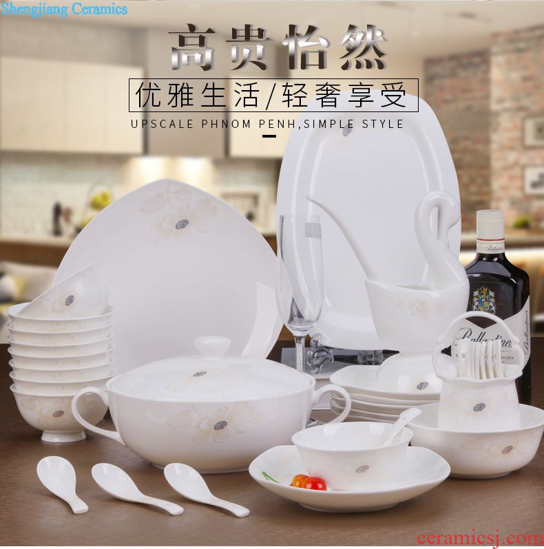 Tableware suit dishes with jingdezhen ceramic dishes suit Chinese bowl household combination Jane the cutlery gifts