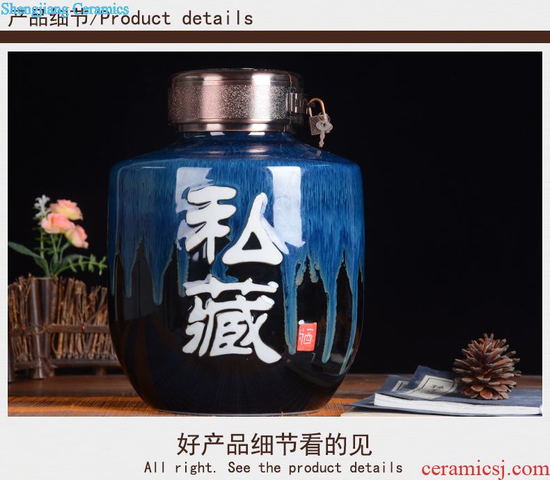 Jingdezhen blue and white porcelain ceramic hand-painted jars wine jar 20 jins of 50 kg bubble wine jar bubble wine bottle with tap