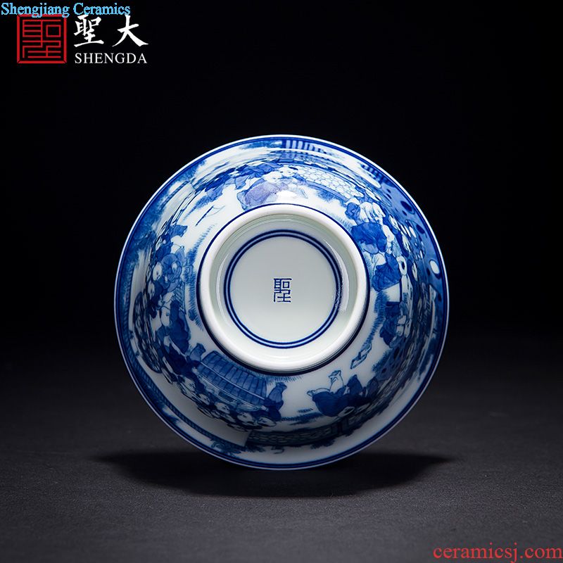 St large ceramic three tureen tea cups small hand-painted tureen all hand jingdezhen blue and white flower rock tea tea set