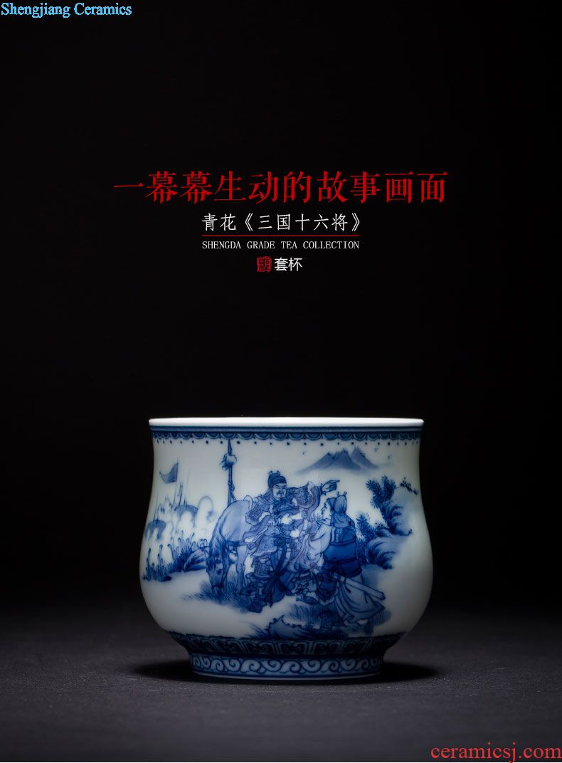 St the ceramic kung fu tea master cup gold base blue color ssangyong shou wen cup manual archaize of jingdezhen tea service