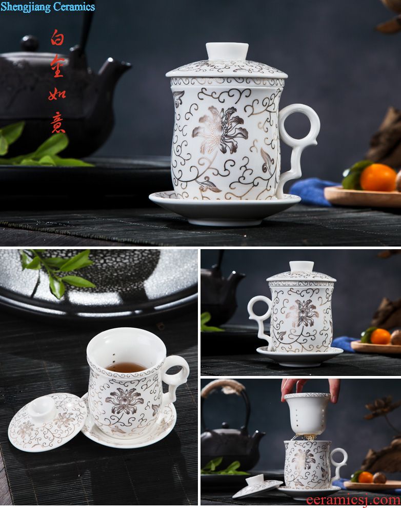 Jingdezhen ceramic cups with cover bone porcelain cup large office of blue and white porcelain gifts cup mug cup boss