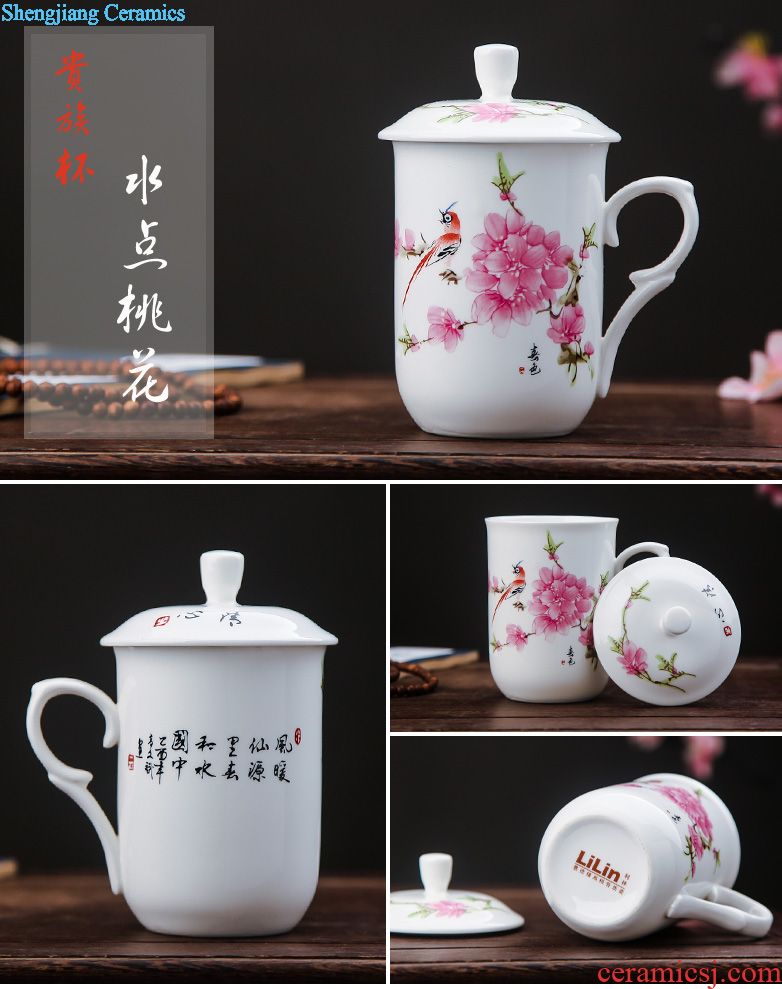 Ceramic mug cup with cover meeting office hotel 10 sets jingdezhen domestic cups cups not purple