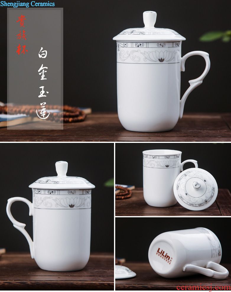 Ceramic mug cup with cover meeting office hotel 10 sets jingdezhen domestic cups cups not purple