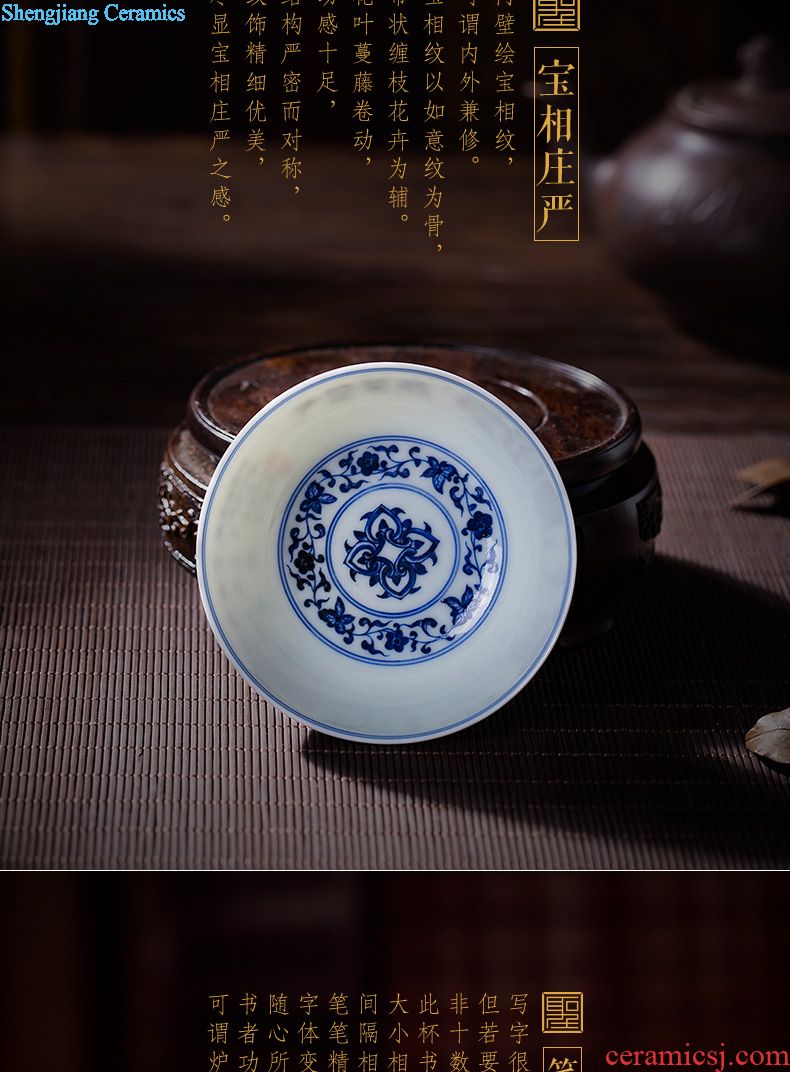 Holy big blue and white alum teacups hand-painted ceramic kungfu red colour out of the water sample tea cup jingdezhen tea cup