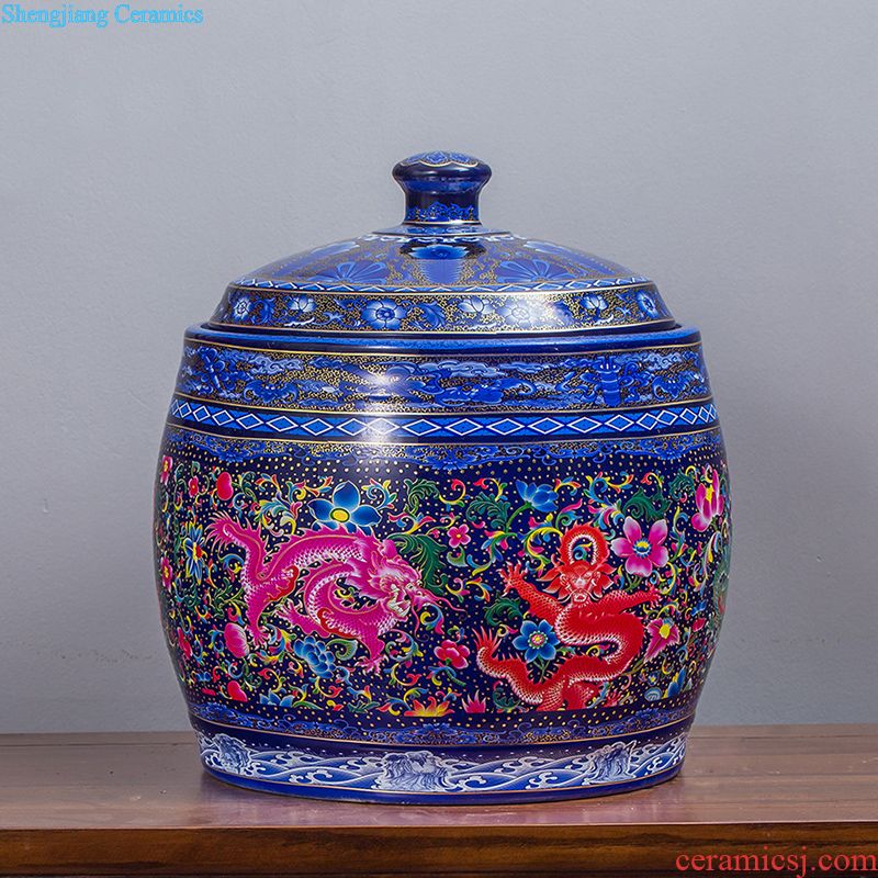 Jingdezhen ceramics with cover barrel ricer box tea oil cylinder jars at the end of the cylinder tank receives 50 kg 100 jins 30 kg