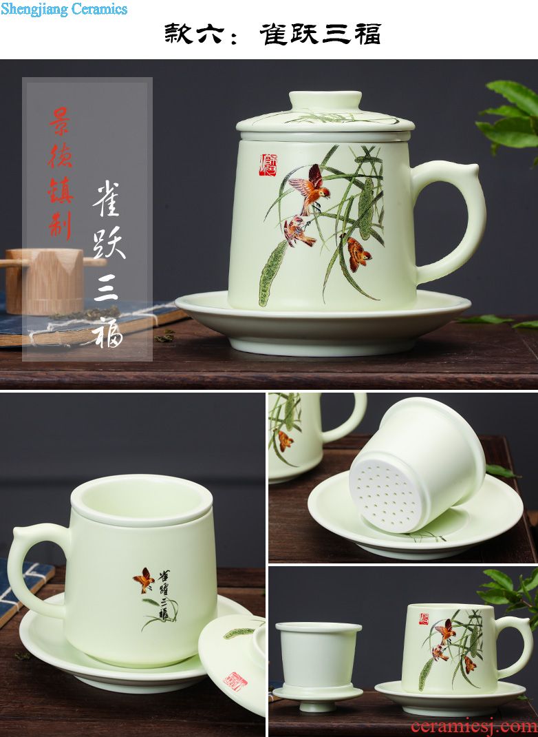 Jingdezhen ceramic cups with cover bone porcelain cup household porcelain bowl glass office meeting 10 only to custom