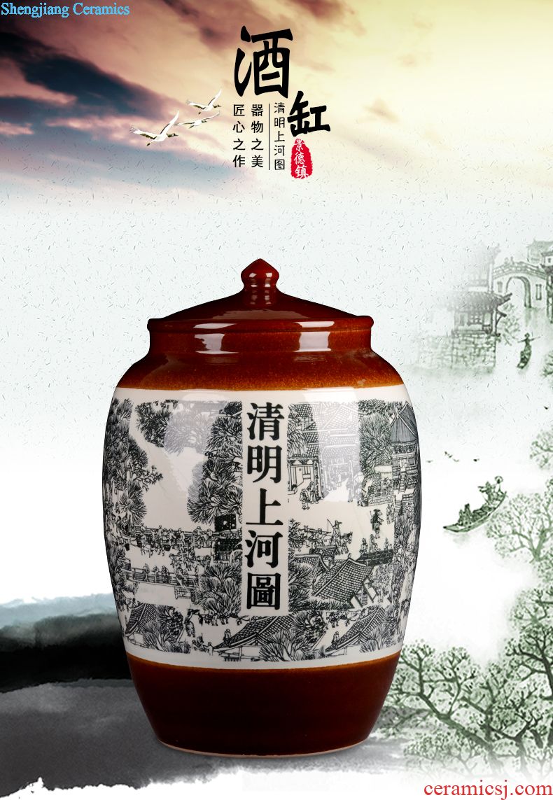 Jingdezhen ceramic it 30 jins 50 jins of blue and white porcelain jars 10 jins 20 jins bubble wine liquor jar with leader