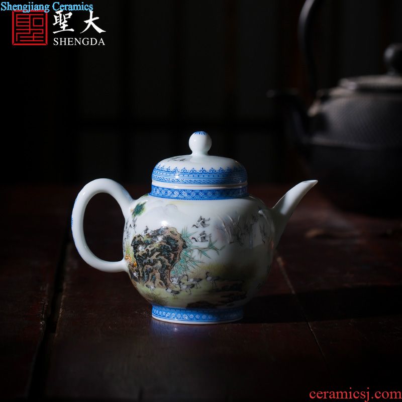 SAN ji blue paint all hand three tureen large cups Jingdezhen ceramic kung fu tea tea bowl