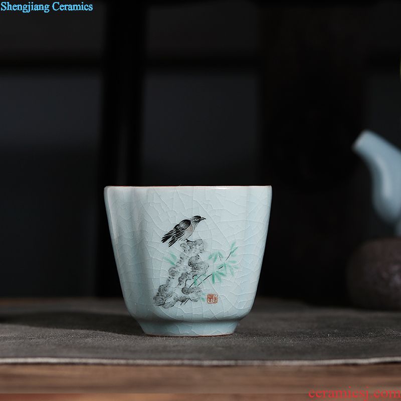 Open your kiln azure manual hexagon cup kingfisher kung fu tea cups, individual cup single cup jingdezhen tea cups