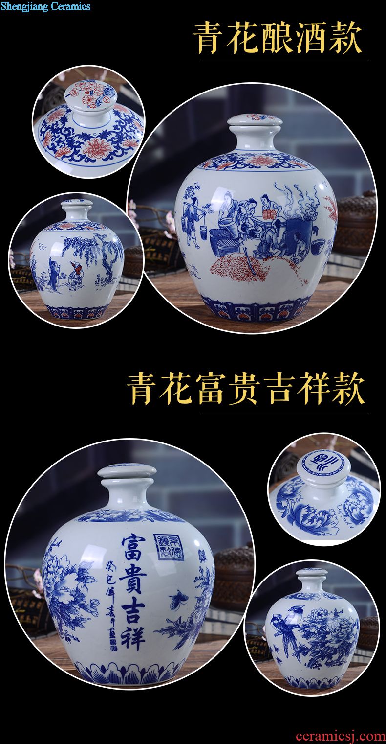 Jingdezhen ceramic 5 jins of 10 jins bottle jars wine storage sealed medicine five jin wine jar of wine collection