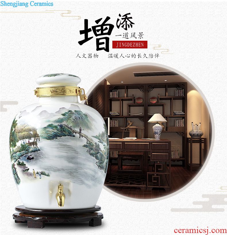 Hand-painted jingdezhen ceramic barrel ricer box 40 kg pack household moistureproof tea urn cylinder oil tank of water meters storage jar with cover