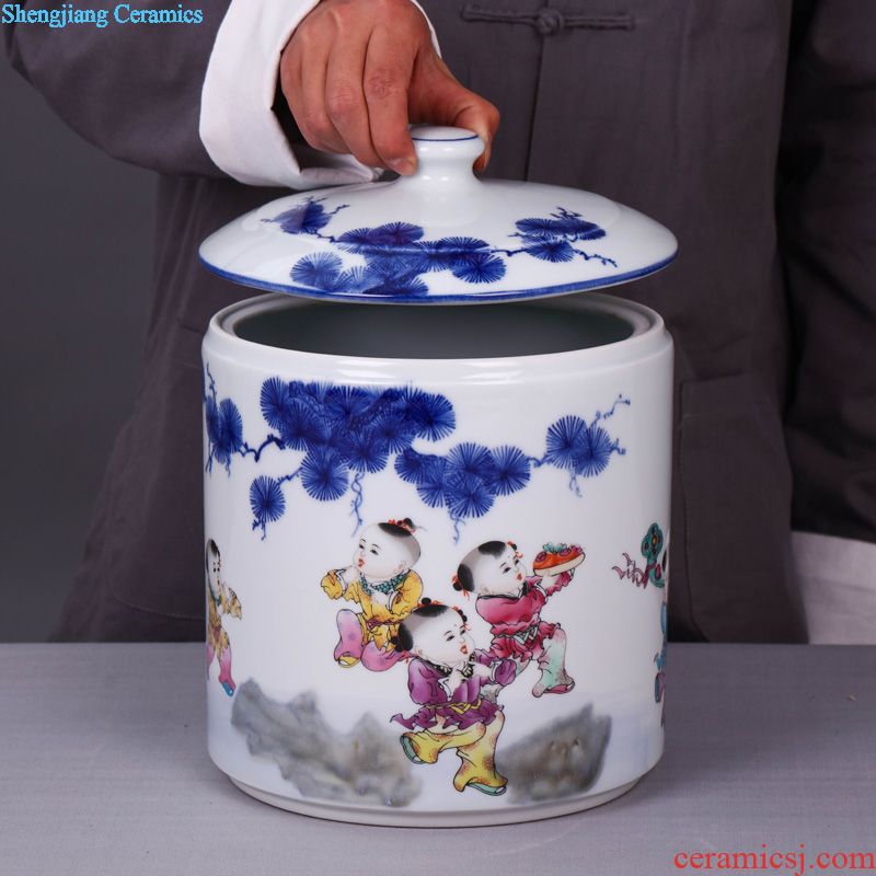 Jingdezhen ceramic tea pot wake receives pu 'er tea cake tin box household seal pot