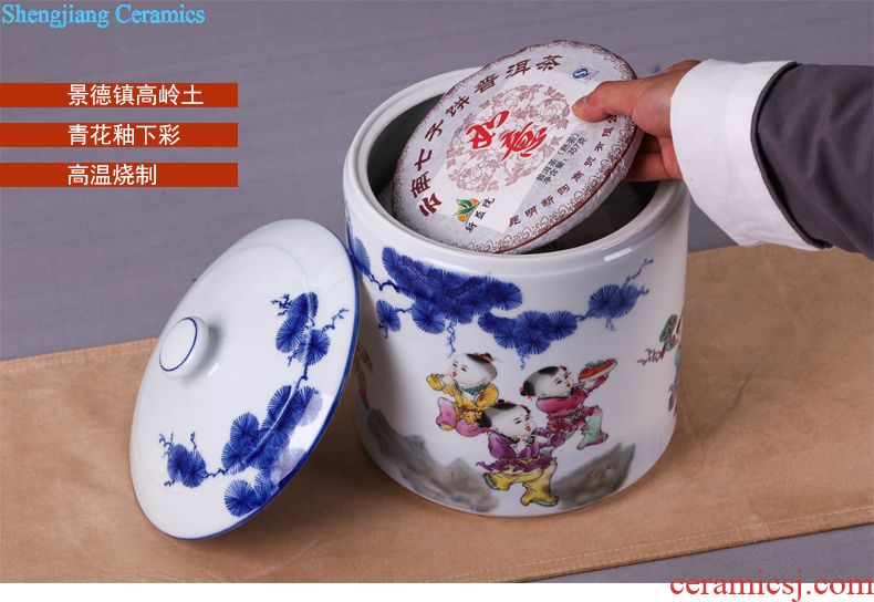 Jingdezhen ceramic tea pot wake receives pu 'er tea cake tin box household seal pot