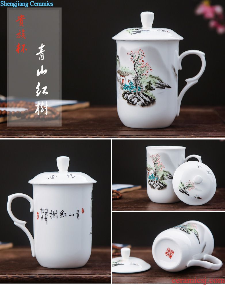 Ceramic mug cup with cover meeting office hotel 10 sets jingdezhen domestic cups cups not purple