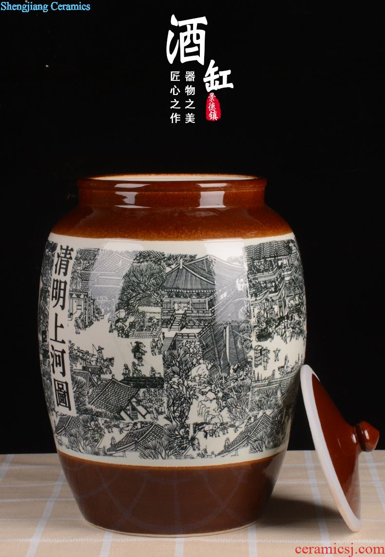 Jingdezhen ceramic it 30 jins 50 jins of blue and white porcelain jars 10 jins 20 jins bubble wine liquor jar with leader