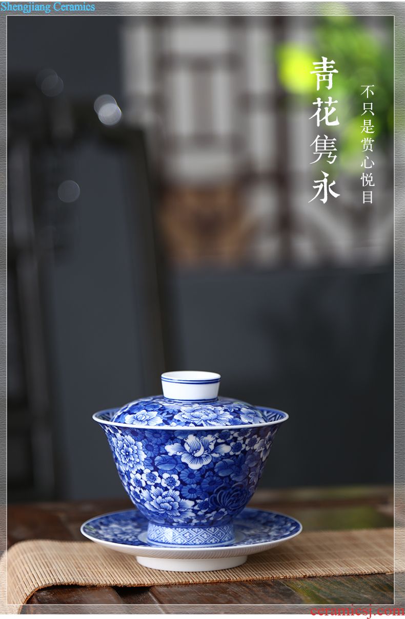 Jingdezhen ceramic tureen tea hand-painted colored enamel three bowls Large hand antique flower powder enamel cups