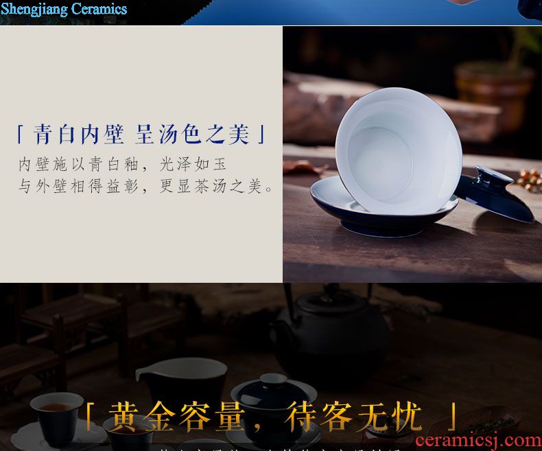 Holy big teapot archaize ceramic kung fu heavy jingdezhen blue and white landscape teapot hand-painted all hand tea sets