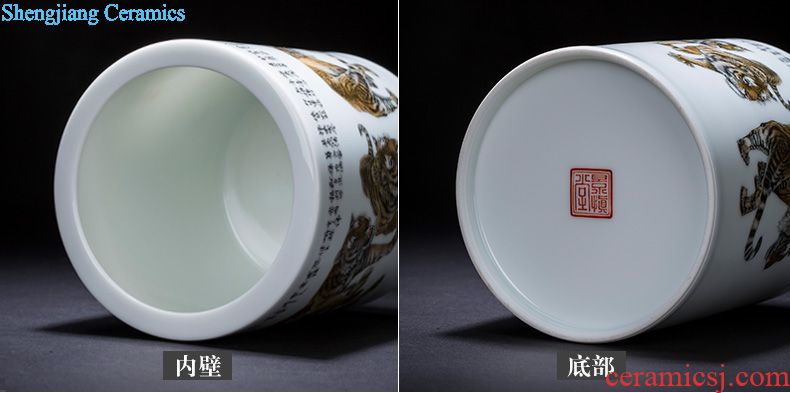Holy big ceramic brush pot large hand-painted color heavy new snow leopard figure hair brush pot "four China jingdezhen