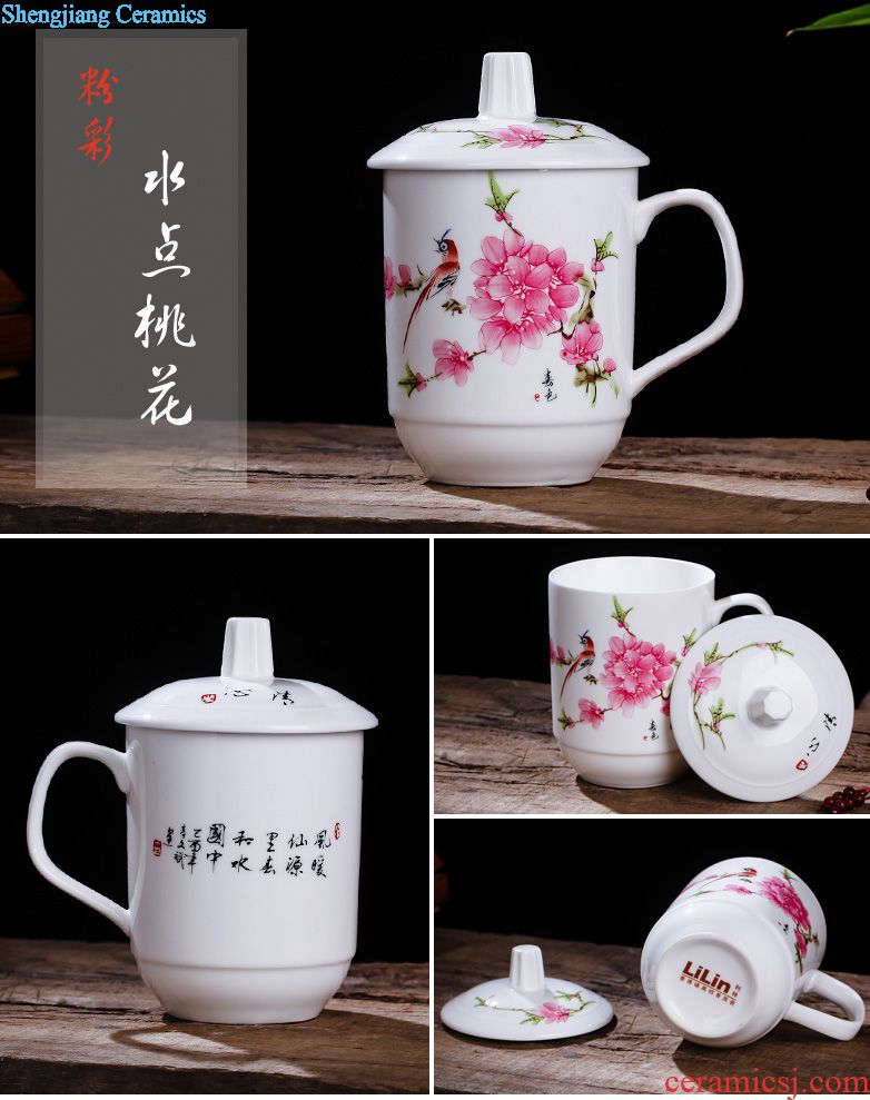 Jingdezhen ceramic cups with cover office creative household glass cup boss dragon cup gift 10 sets