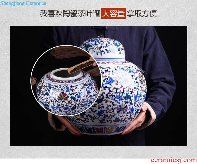 Jingdezhen ceramic hand-painted blue and white porcelain tea pot large household seal tank general storage tank receives